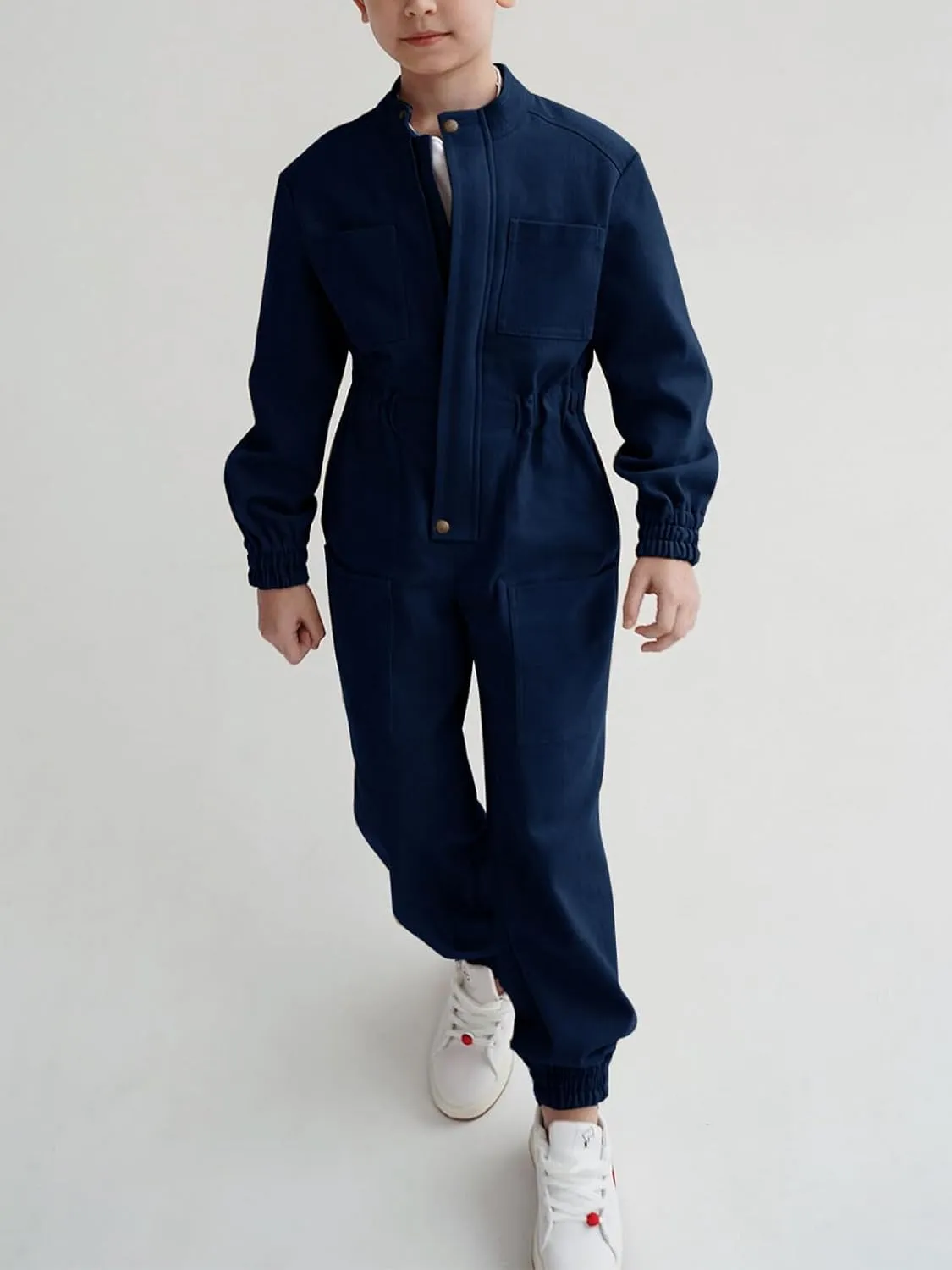 Haloumoning Kids Coveralls Boys Long Sleeve Jumpsuit Zip Up Flight Suit with Pockets 5-14 Years