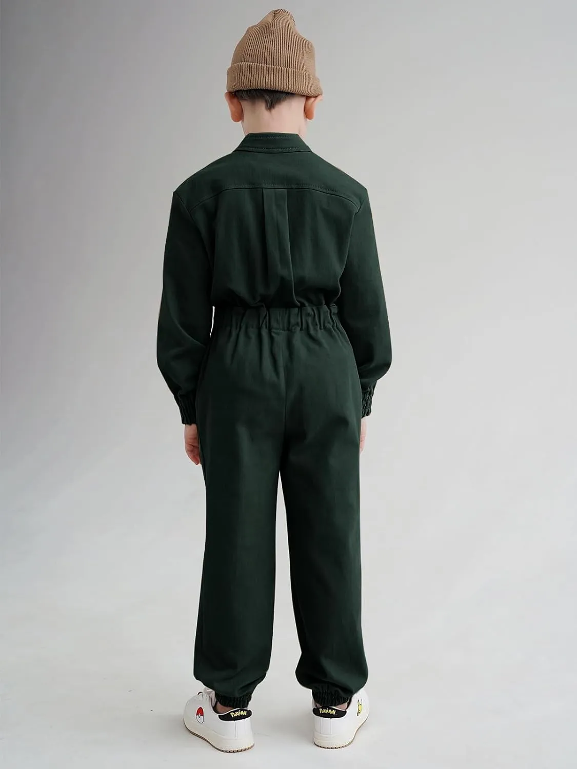 Haloumoning Kids Coveralls Boys Long Sleeve Jumpsuit Zip Up Flight Suit with Pockets 5-14 Years