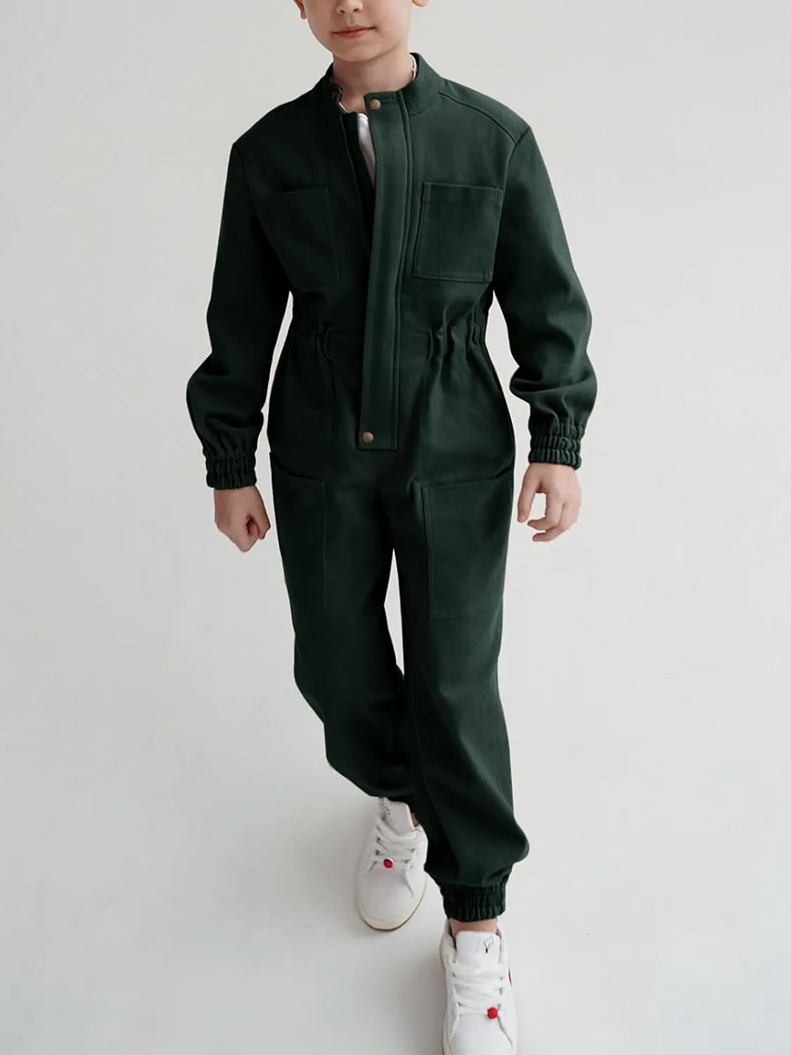 Haloumoning Kids Coveralls Boys Long Sleeve Jumpsuit Zip Up Flight Suit with Pockets 5-14 Years