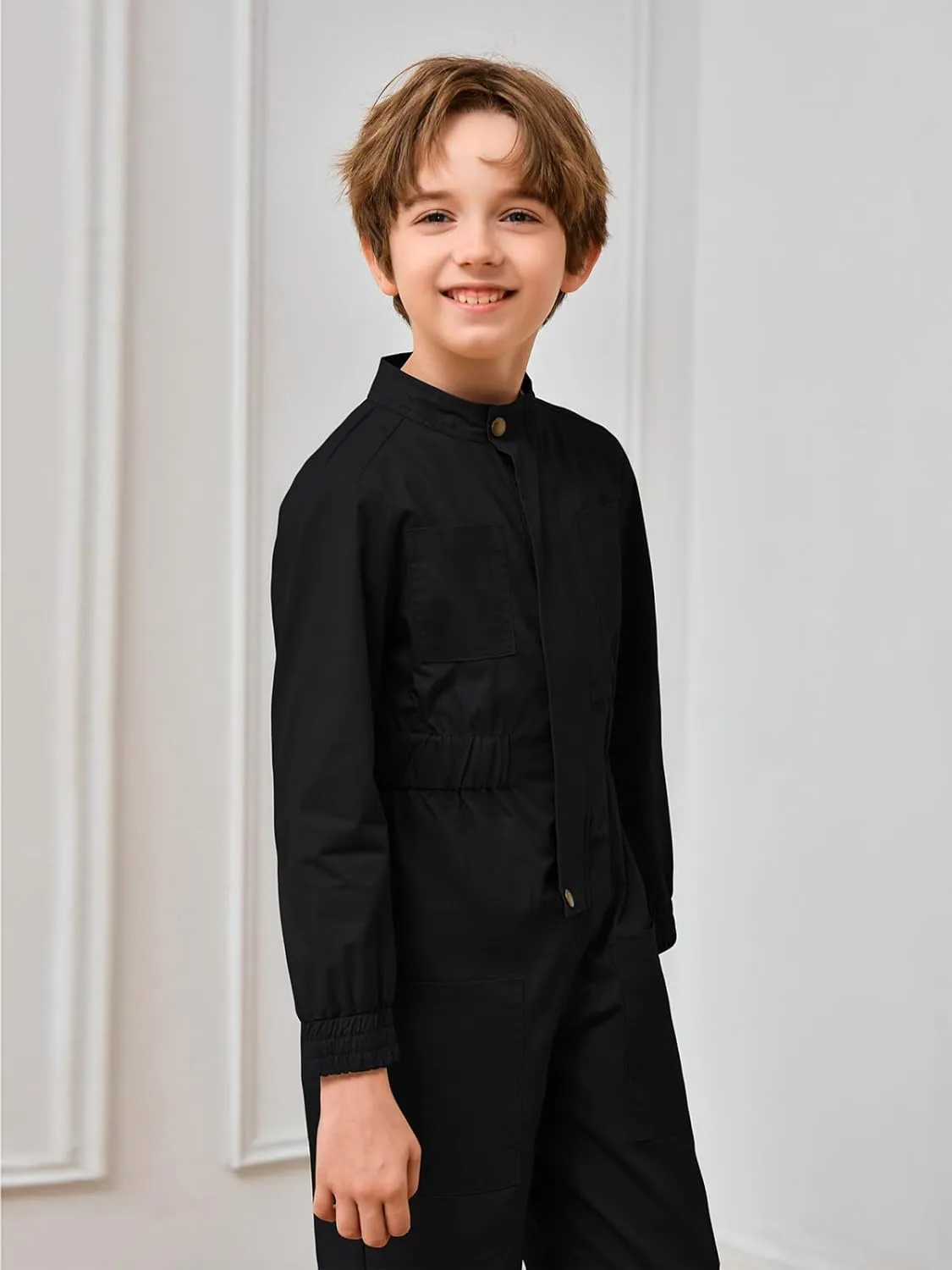 Haloumoning Kids Coveralls Boys Long Sleeve Jumpsuit Zip Up Flight Suit with Pockets 5-14 Years