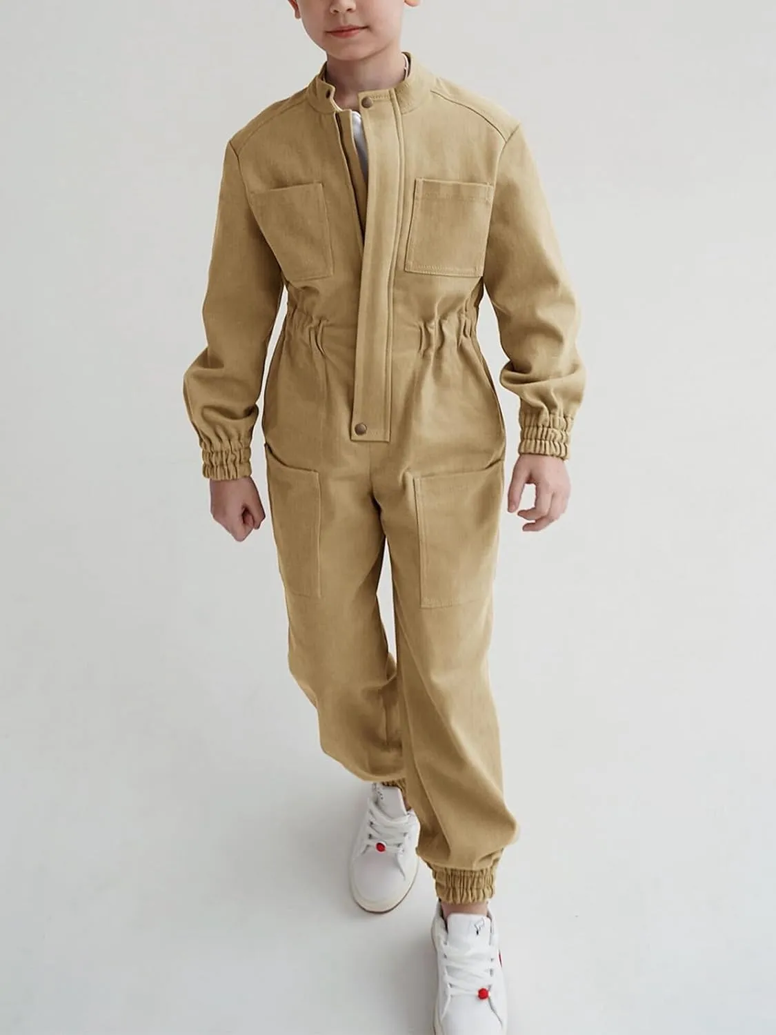 Haloumoning Kids Coveralls Boys Long Sleeve Jumpsuit Zip Up Flight Suit with Pockets 5-14 Years