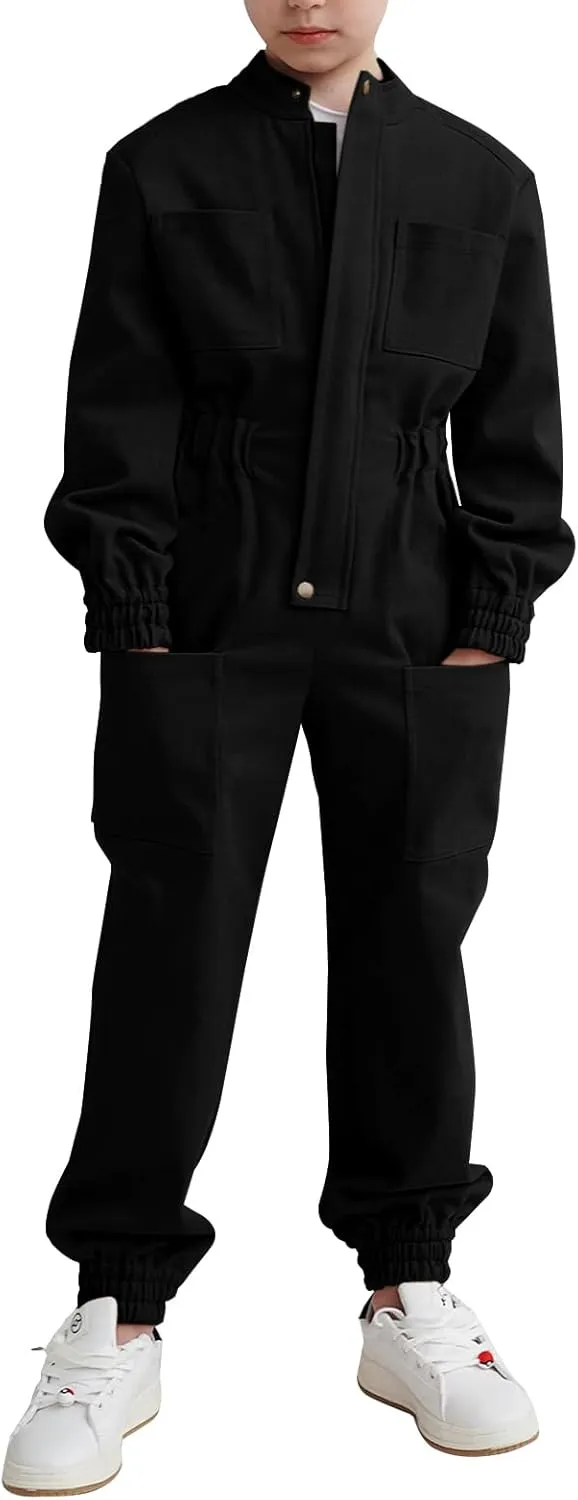Haloumoning Kids Coveralls Boys Long Sleeve Jumpsuit Zip Up Flight Suit with Pockets 5-14 Years