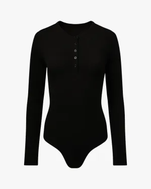 Henley Button Down Bodysuit Black