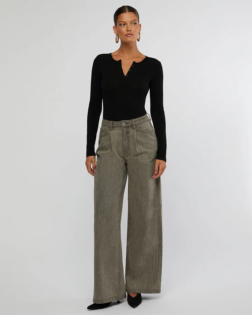 Henley Button Down Bodysuit Black