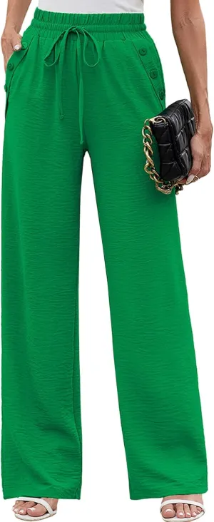 Heymoments Women's Wide Leg Lounge Pants Lightweight High Waisted Adjustable Tie Knot Loose Fit Trousers with Pockets