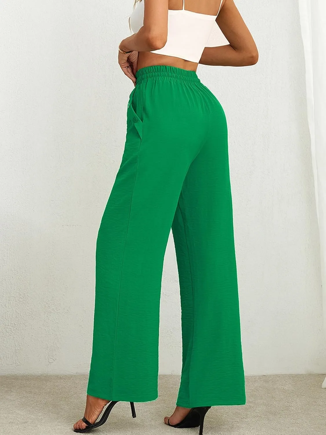 Heymoments Women's Wide Leg Lounge Pants Lightweight High Waisted Adjustable Tie Knot Loose Fit Trousers with Pockets