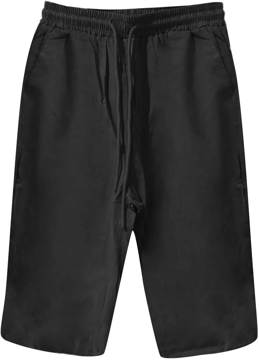 Hiking Pants Women Drawstring Summer Loose Womens Capris Cargo Petite Capri Pants for Women Stretch Linen Cotton