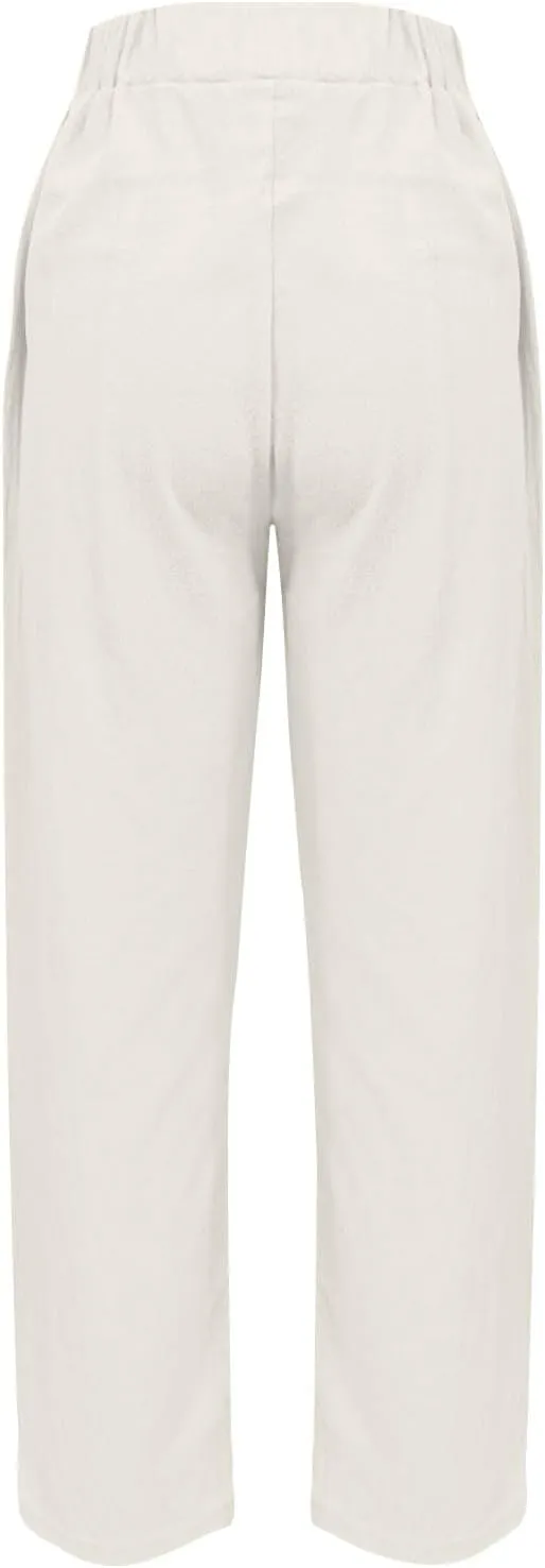 Hiking Pants Women Elastic Waist Loose Cargo Womens Capris Linen Cotton Summer Capri Pants for Women Stretch Petite