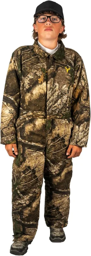 HOT SHOT Youth Camo Hunting Bib, Insulated Camouflage Twill Coverall, Comfortable Kids Hunting Clothes