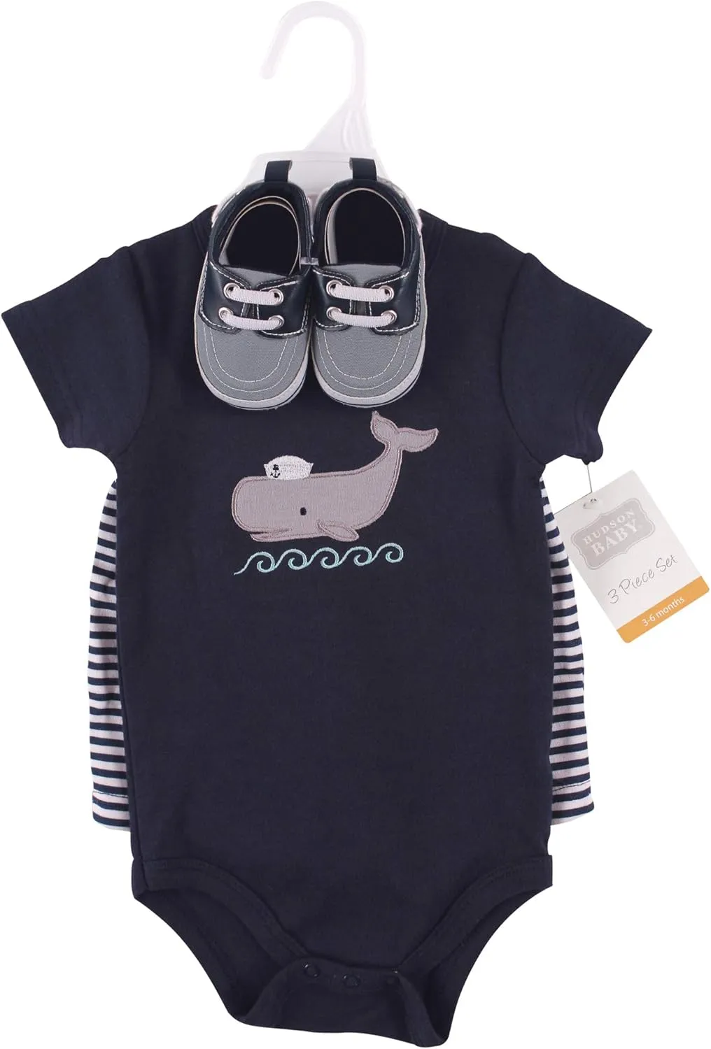 Hudson Baby Unisex Baby Cotton Bodysuit, Shorts and Shoe Set