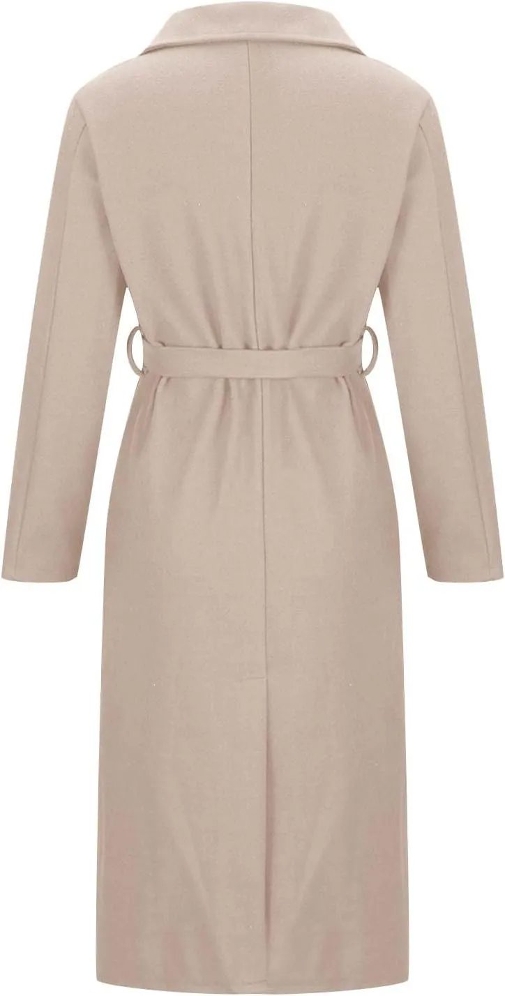 Hvyesh Women's Wool Blend Jackets 2024 Winter Trendy Mid Long Warm Trench Pea Coats Dressy Casual Double Breasted Overcoat