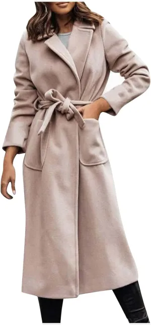Hvyesh Women's Wool Blend Jackets 2024 Winter Trendy Mid Long Warm Trench Pea Coats Dressy Casual Double Breasted Overcoat