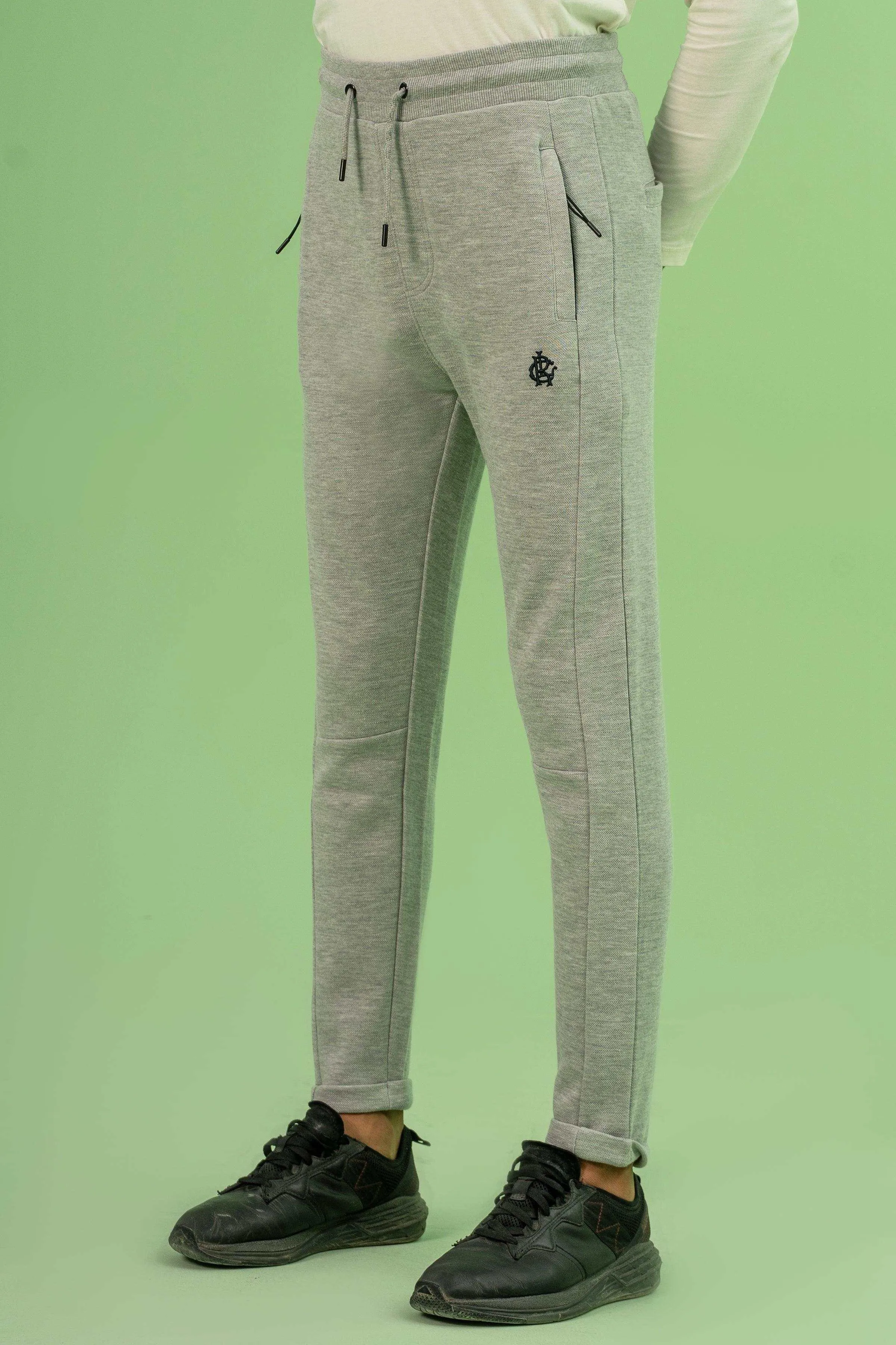INTERLOCK JOGGER WAIST SLIM TROUSER GREY MELANGE
