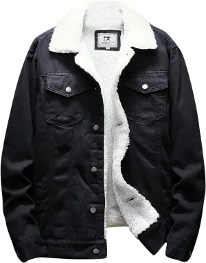 Jean Jacket Mens Sherpa Fleece Lined Denim Jacket Winter Warm Trucker Jacket Cowboy Coat Motorcycle Jean Jackets