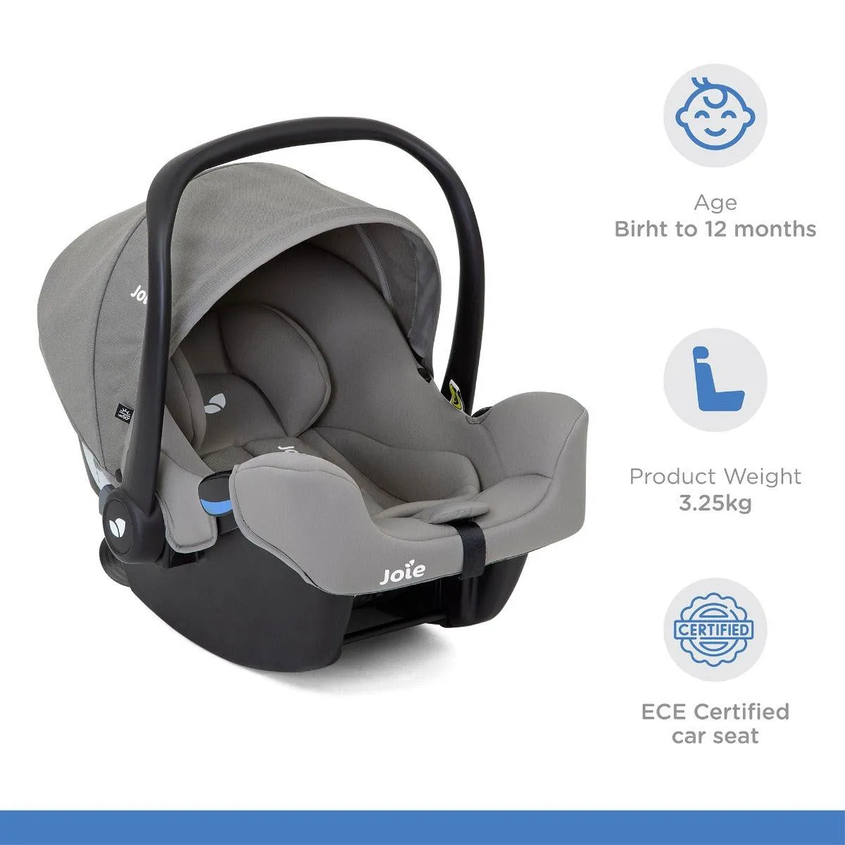 Joie I-Snug Infant Carrier Grey - Suitable Rearward Facing Birth for Ages 0-1 Years