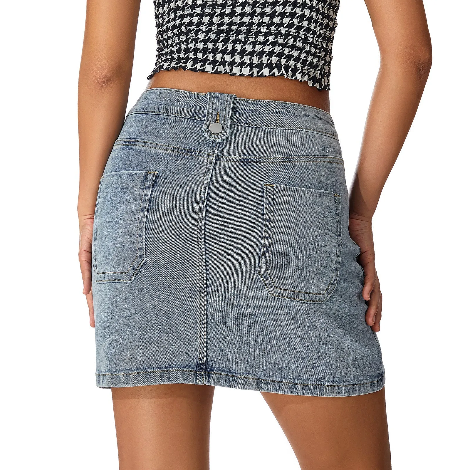 JuliaFashion - 2024 Women Denim Skirts Retro Solid High Waist Mini A-line Skirts