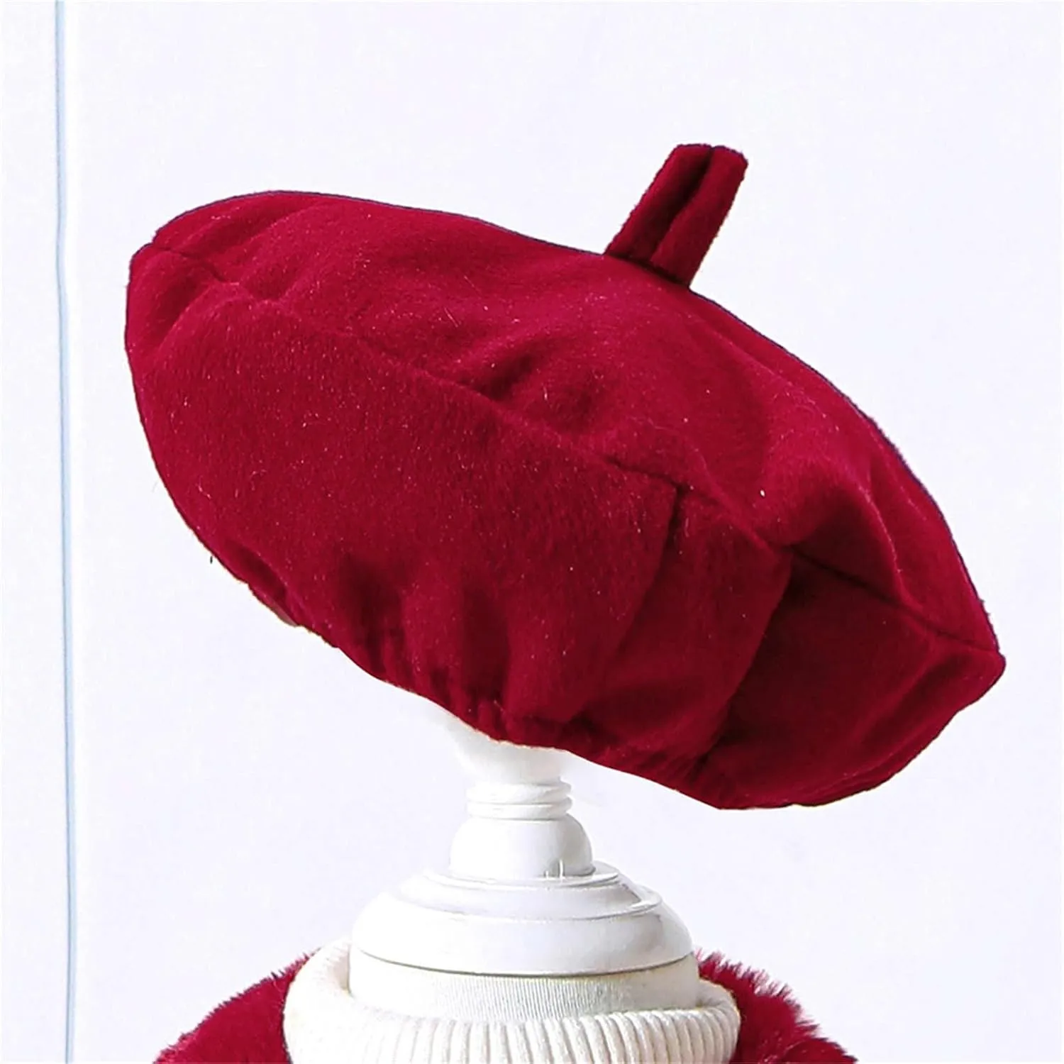 Kids Girls Trench Coat Long Sleeve Furry Collar Warm Peacoat with Beret Hat Set for Casual Wear