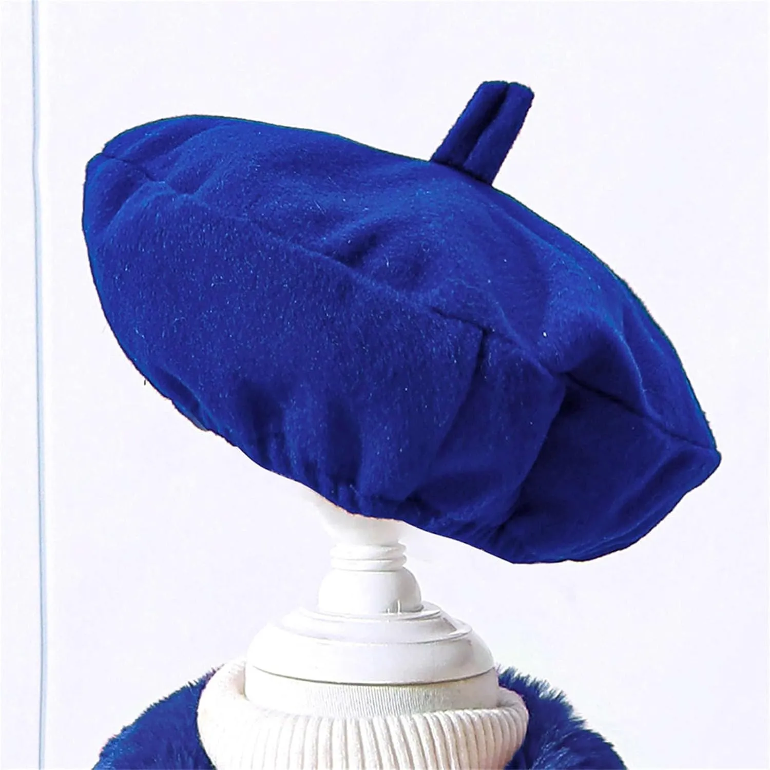 Kids Girls Trench Coat Long Sleeve Furry Collar Warm Peacoat with Beret Hat Set for Casual Wear