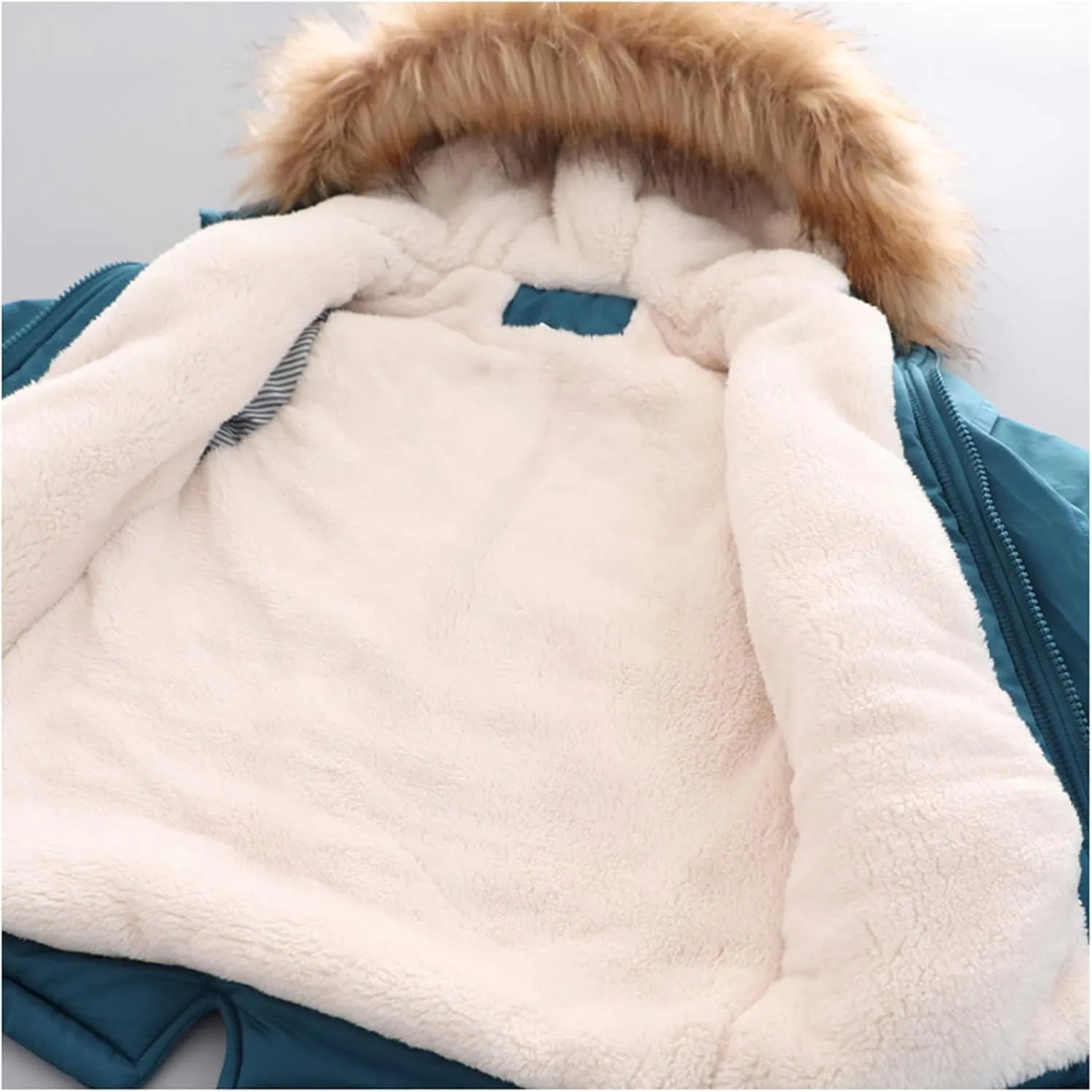 Kids Solid Color Down Coat for Boys Girls Zipper Open Front Fleece Hooded Cute Cotton padded Jacket Tops
