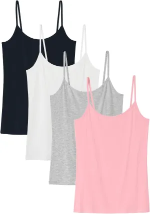 Knuffnee Women Camisoles Spaghetti Strap Tank Top Basic Cami Undershirt 4 Pack