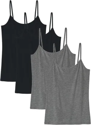 Knuffnee Women Camisoles Spaghetti Strap Tank Top Basic Cami Undershirt 4 Pack