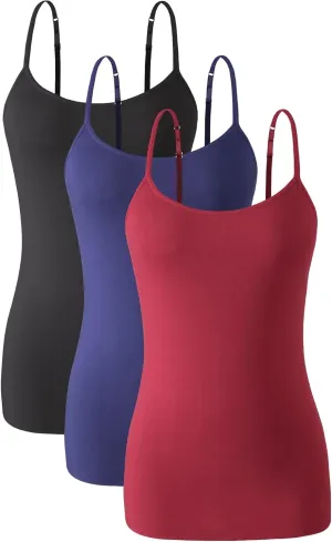 Knuffnee Womens Cotton Camisole with Shelf Bra Spaghetti Strap Tank Tops Adjustable Undershirt 3 Pack