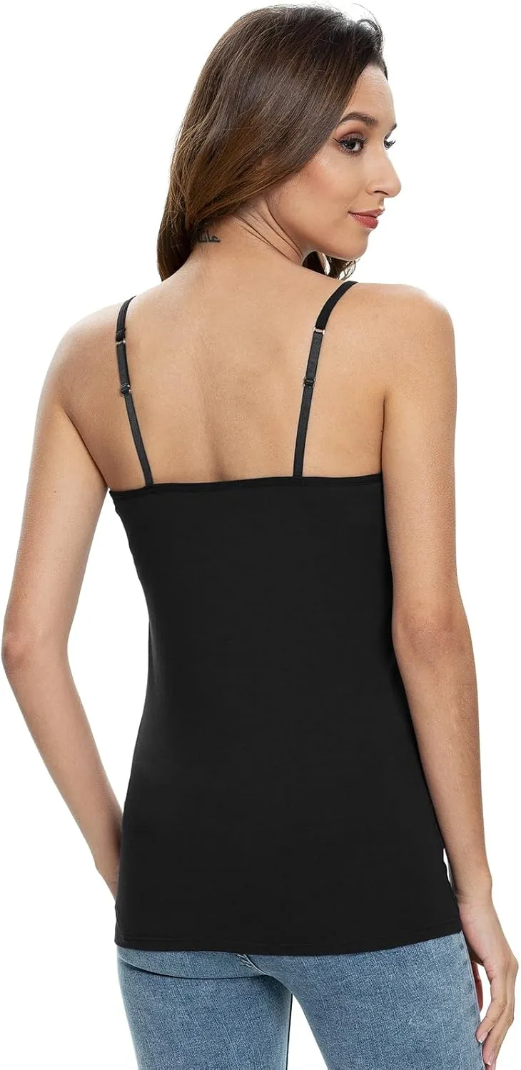 Knuffnee Womens Cotton Camisole with Shelf Bra Spaghetti Strap Tank Tops Adjustable Undershirt 3 Pack