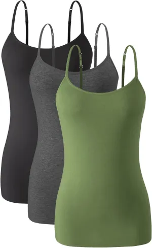 Knuffnee Womens Cotton Camisole with Shelf Bra Spaghetti Strap Tank Tops Adjustable Undershirt 3 Pack
