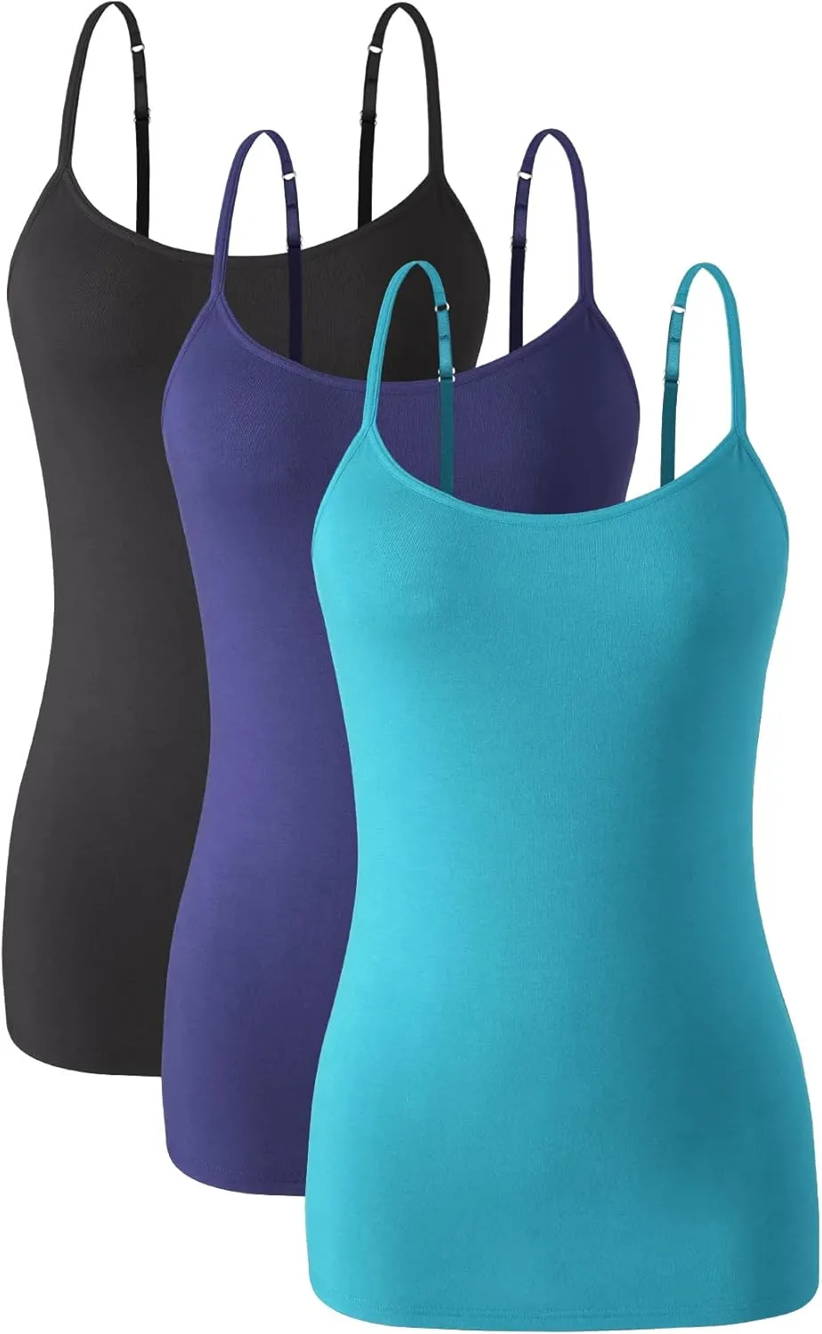 Knuffnee Womens Cotton Camisole with Shelf Bra Spaghetti Strap Tank Tops Adjustable Undershirt 3 Pack
