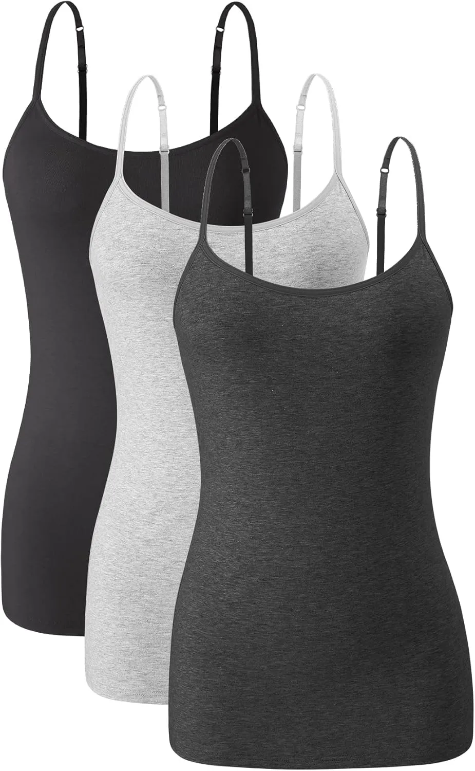 Knuffnee Womens Cotton Camisole with Shelf Bra Spaghetti Strap Tank Tops Adjustable Undershirt 3 Pack