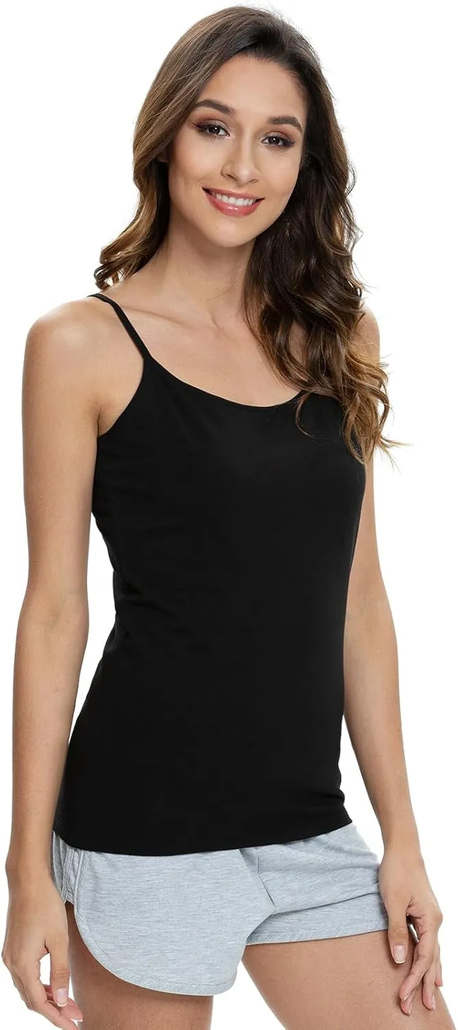 Knuffnee Womens Cotton Camisole with Shelf Bra Spaghetti Strap Tank Tops Adjustable Undershirt 3 Pack