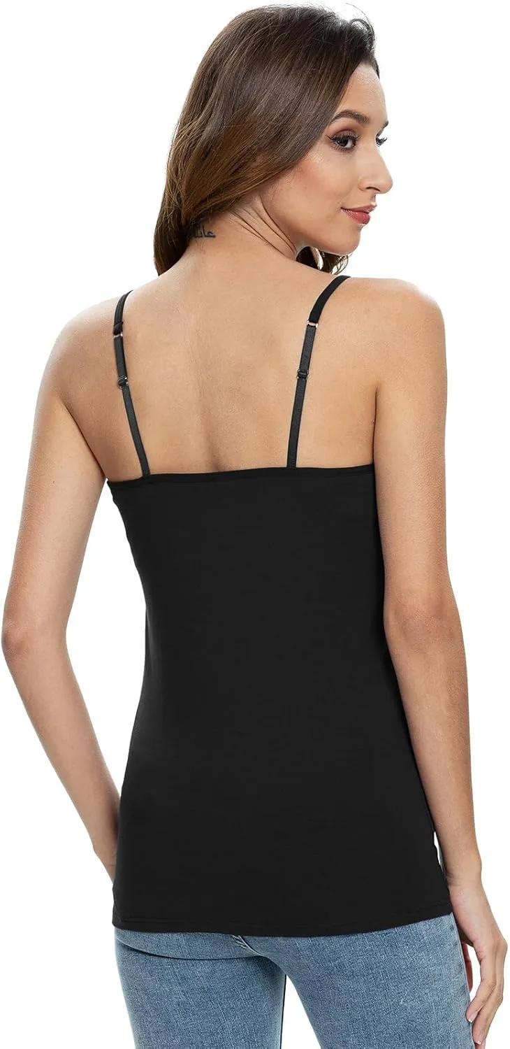 Knuffnee Womens Cotton Camisole with Shelf Bra Spaghetti Strap Tank Tops Adjustable Undershirt 3 Pack