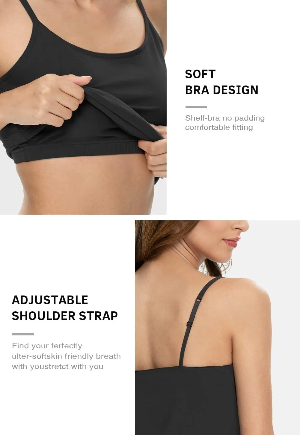 Knuffnee Womens Cotton Camisole with Shelf Bra Spaghetti Strap Tank Tops Adjustable Undershirt 3 Pack
