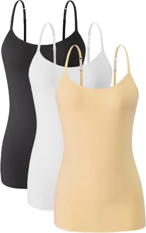 Knuffnee Womens Cotton Camisole with Shelf Bra Spaghetti Strap Tank Tops Adjustable Undershirt 3 Pack
