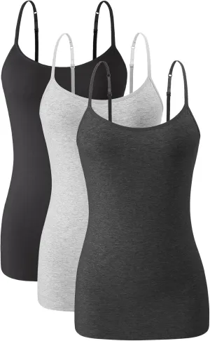 Knuffnee Womens Cotton Camisole with Shelf Bra Spaghetti Strap Tank Tops Adjustable Undershirt 3 Pack