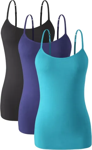 Knuffnee Womens Cotton Camisole with Shelf Bra Spaghetti Strap Tank Tops Adjustable Undershirt 3 Pack