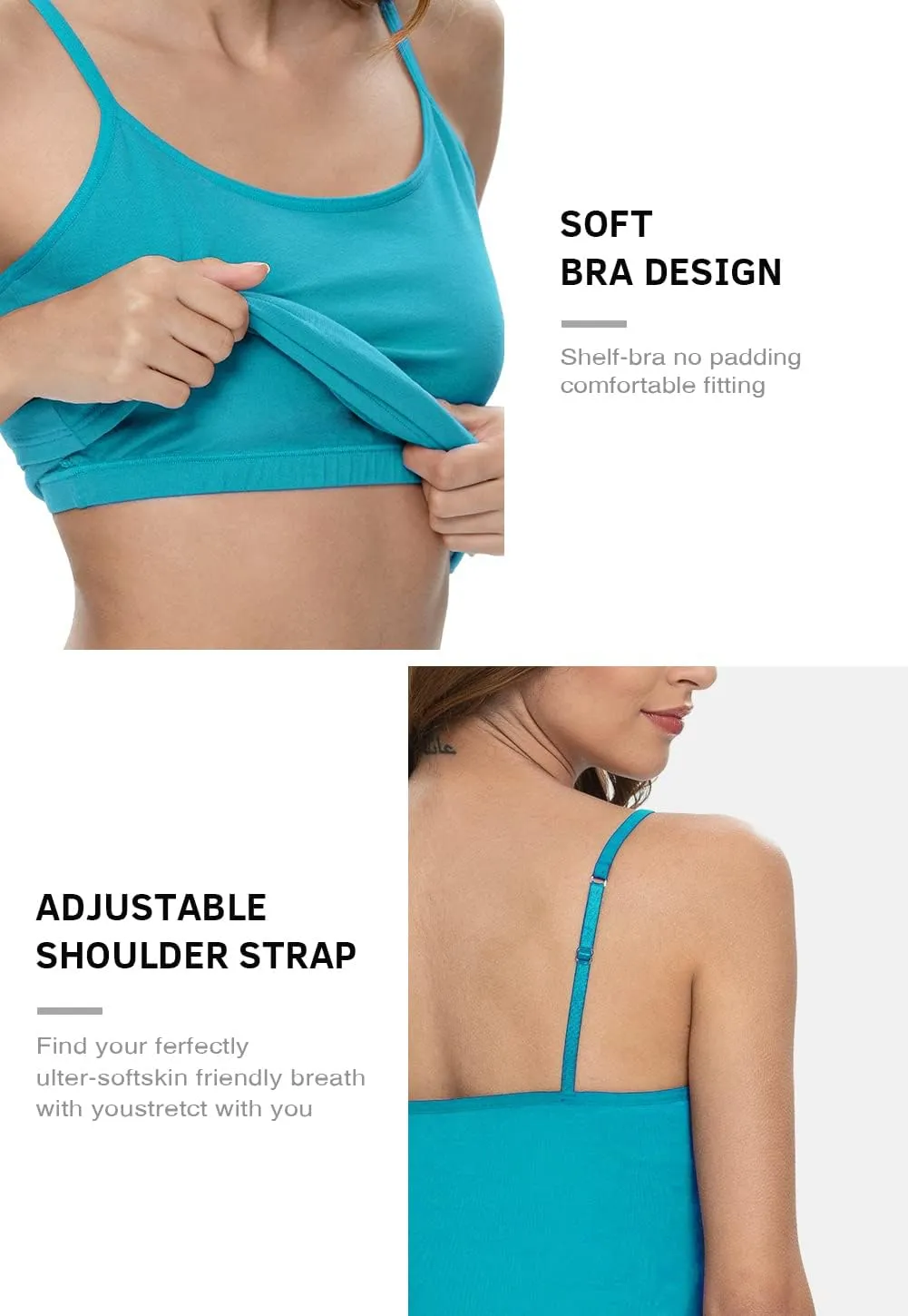Knuffnee Womens Cotton Camisole with Shelf Bra Spaghetti Strap Tank Tops Adjustable Undershirt 3 Pack