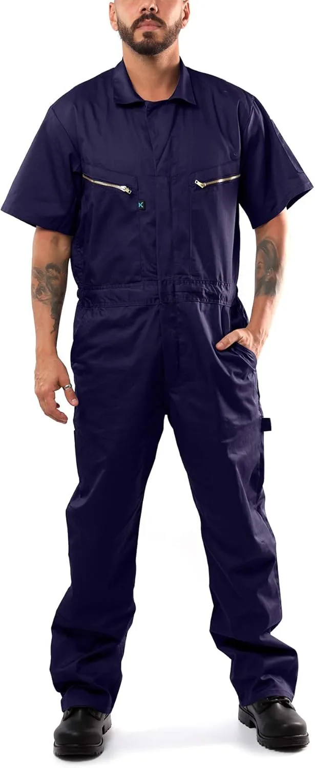 Kolossus Coveralls for Men Short Sleeve  Blended  Zippered  Pockets  Jumpsuit for Men