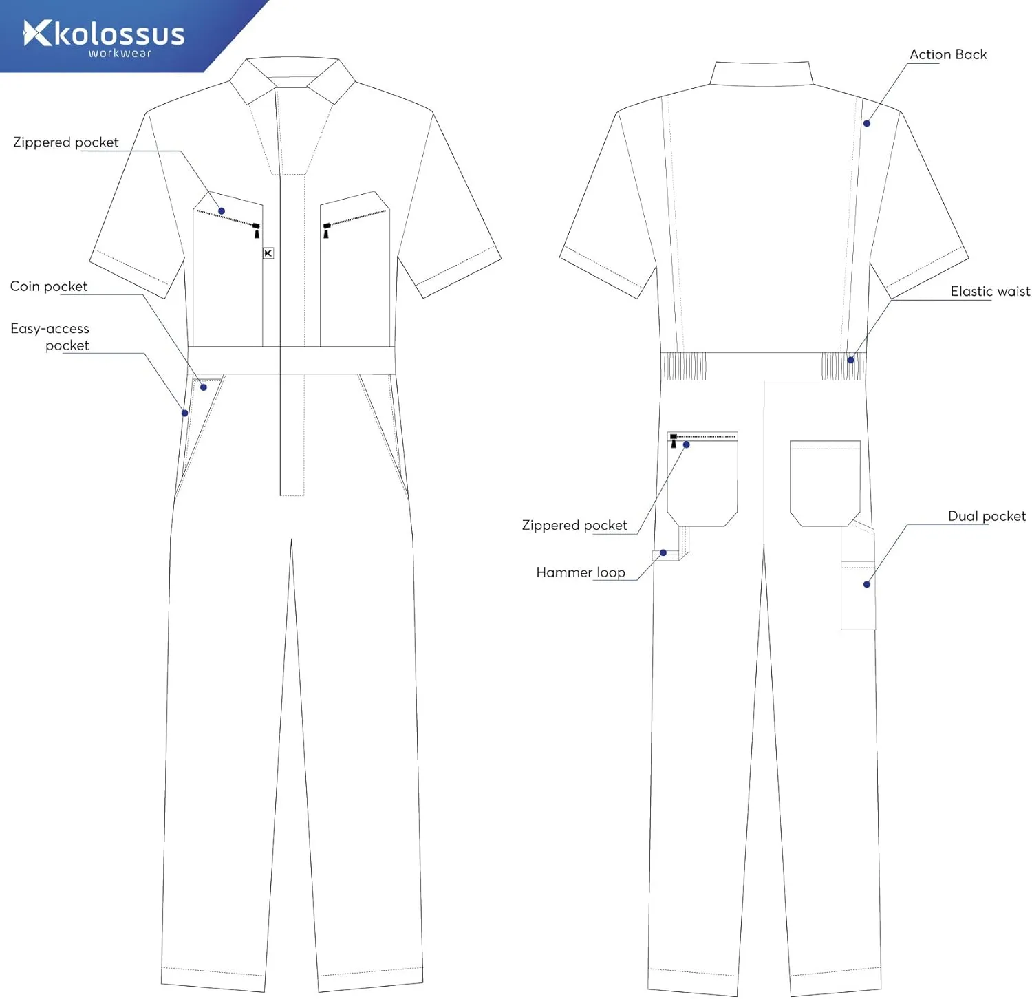 Kolossus Coveralls for Men Short Sleeve  Blended  Zippered  Pockets  Jumpsuit for Men