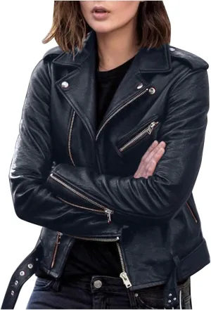 LCMTWX Leather Jacket Full Zip Snap Stand Collar Long Sleeve Outwear Cool Slim Jacket Coat for Vacation Brown Jacket Biker