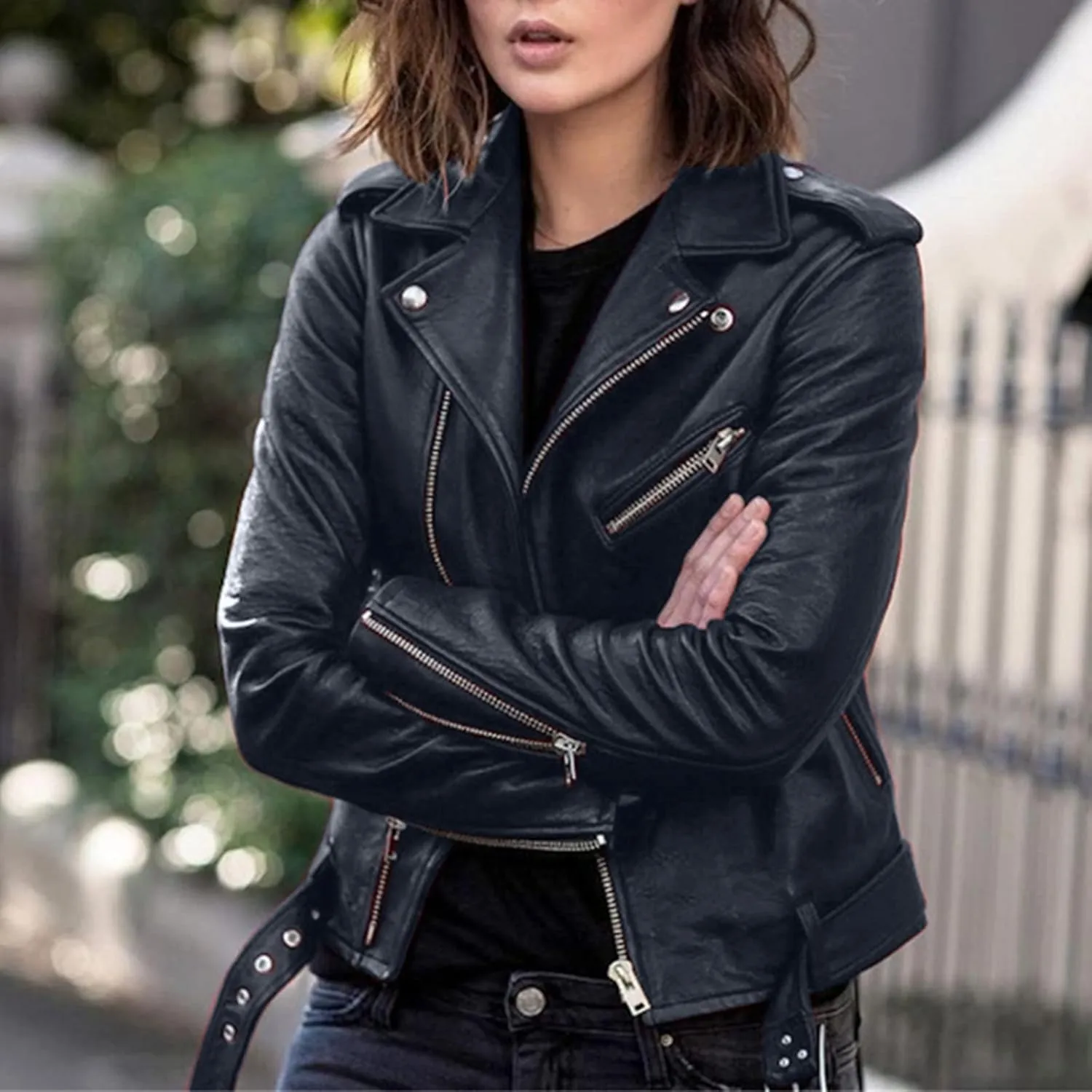 LCMTWX Leather Jacket Full Zip Snap Stand Collar Long Sleeve Outwear Cool Slim Jacket Coat for Vacation Brown Jacket Biker