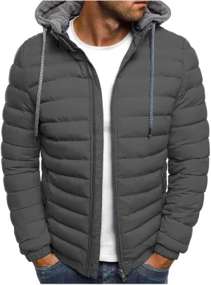 lcziwo Men's Winter Jacket Big and Tall Lightweight Zip up Puffer Quilted Jackets Casual Loose Padded Warm Hooded Coats