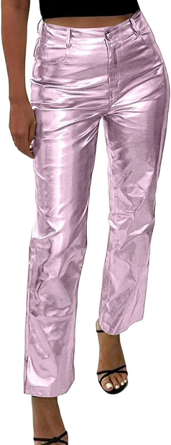 Leather Pants Women Oversized Wide Leg High Rise Stacked Faux Leather Pants Styling Skinny Petite Leather Joggers