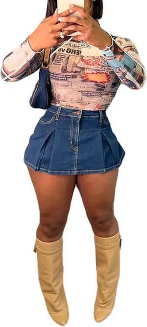 LETSVDO Women's Denim Skorts Skirts High Waisted Y2k Pleated Ruffle A Line Frayed Flare Sexy Jean Mini Skirt Shorts