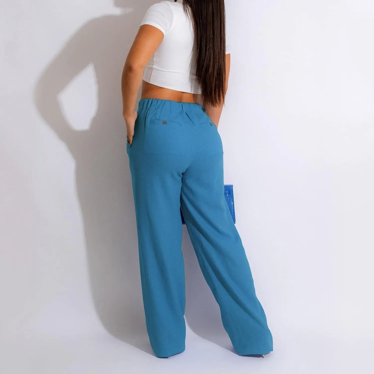 Linen Pants for Women Tall Summer Plus Size Linen Palazzo Pants High Rise Flowy Casual Beach Pants with Pockets