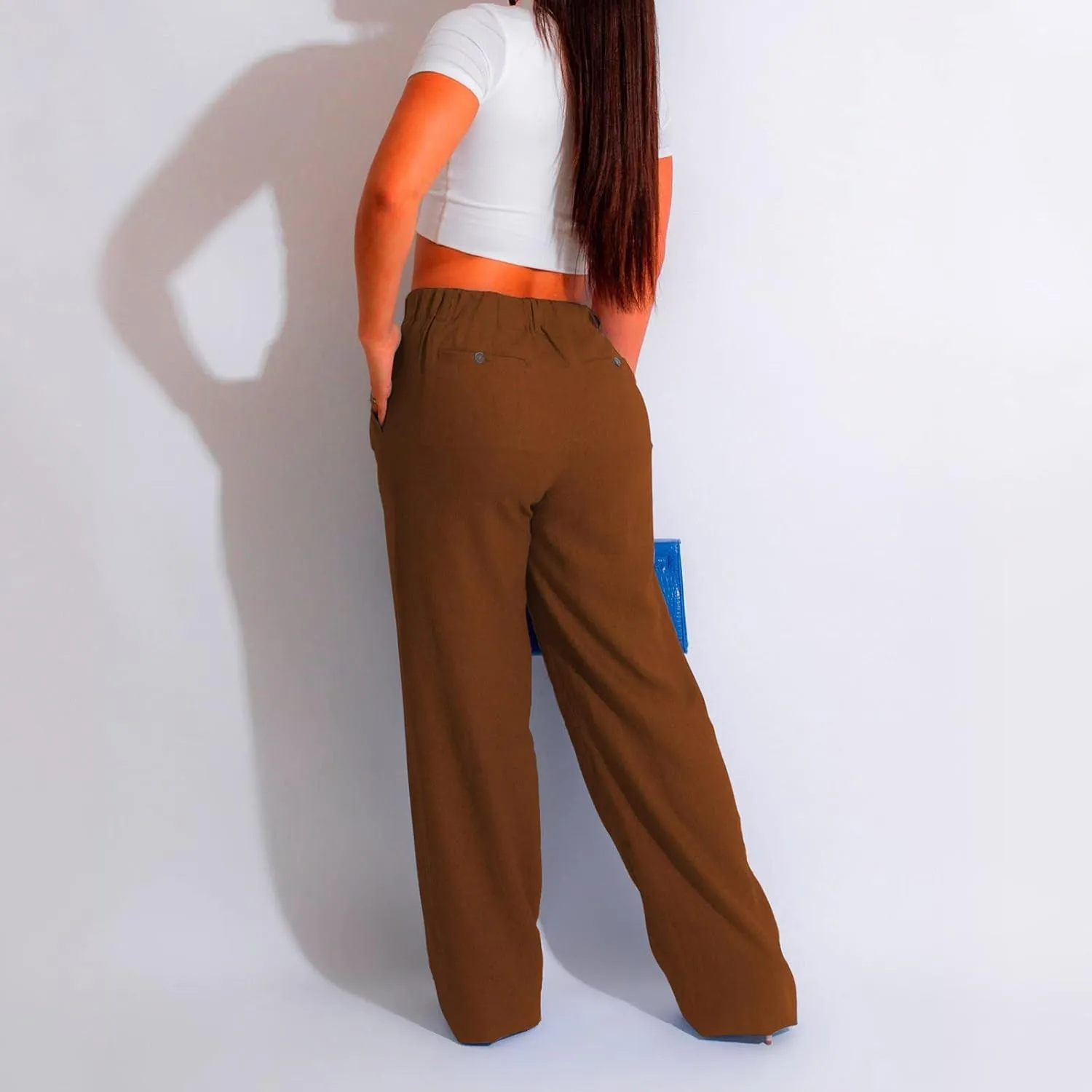 Linen Pants for Women Tall Summer Plus Size Linen Palazzo Pants High Rise Flowy Casual Beach Pants with Pockets