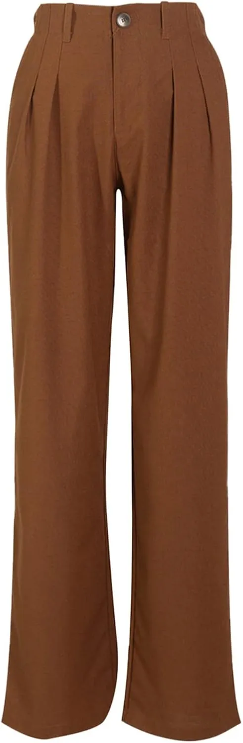 Linen Pants for Women Tall Summer Plus Size Linen Palazzo Pants High Rise Flowy Casual Beach Pants with Pockets
