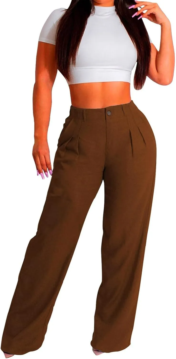 Linen Pants for Women Tall Summer Plus Size Linen Palazzo Pants High Rise Flowy Casual Beach Pants with Pockets