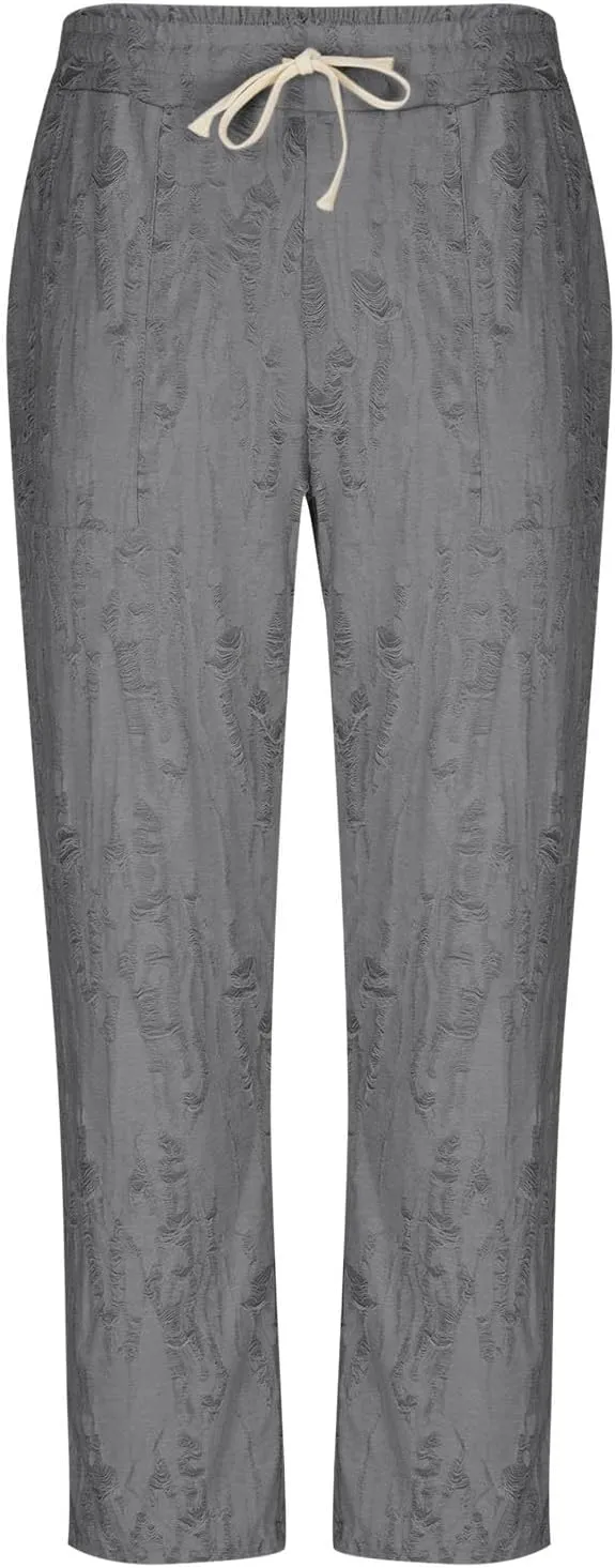 Linen Pants Men Casual Elastic Waist Drawstring Summer Trendy Jogger Pants Linen Yoga Beach Trousers with Pockets