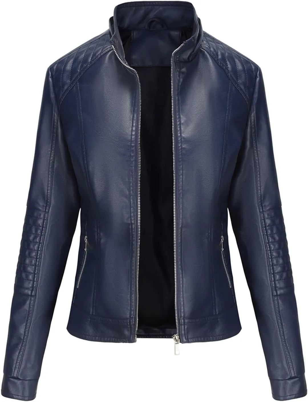 Lmdudan Faux Leather Jacket Women Motorcycle Coat for Biker with Removable Hood Plus Size Zip Up Long Sleeve Outwear Tops